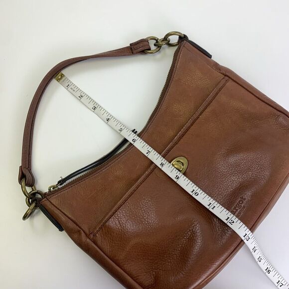 Margot Brown Leather Crossbody Top Handle Shoulder Purse Bag Turn Lock Pocket - Picture 13 of 14